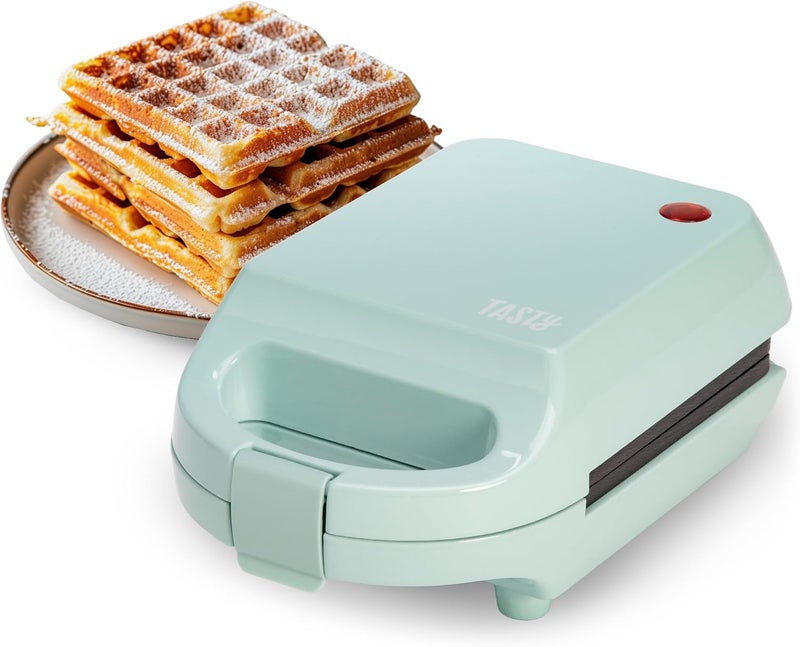 Tasty Mini Nonstick Waffle Maker, Perfect for Individual Waffles, Hash Browns, Brownies and more, Quick Results, Easy Clean Up, 600W, Aqua - Image 1